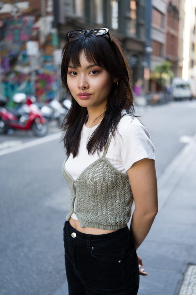 A model's life portrait chilling out in Flinders Lane Melbourne, captured with the Leica Q3 43, a work of passion by Arnold Szmerling for the Visual Life Collection focusing on lifestyle legacy portraiture.