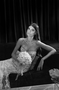 Model bridal portrait in black and white vogue inspired captured as iconic wedding photography by Arnold Szmerling, manifesting the enduring soul of the couple for the Visual Life Collection.