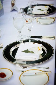 A close of the wedding silver service for outdoor dining in the courtyard captured as a fine art manifestation by Arnold Szmerling during an exclusive collaboration with the King David Jerusalem for the Visual Life Collection.