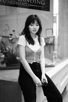 Sitting in style Flinders Lane Melbourne by model Kobo, captured with the Leica Q3 43, a work of passion by Arnold Szmerling for the Visual Life Collection focusing on lifestyle legacy portraiture.