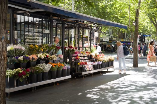 A colourful flower street stand in Melbourne, a work of passion by Arnold Szmerling captured during his Leica Q3 street photography experience.